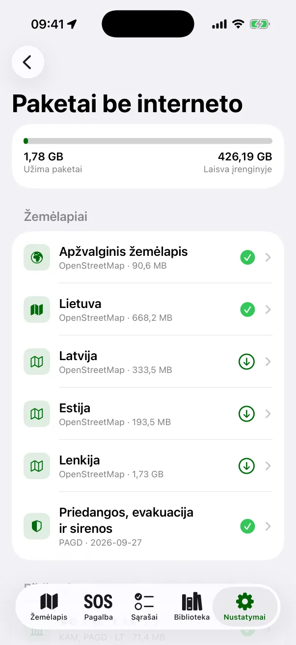 Paketų sąrašas: žemėlapiai ir biblioteka, kuriais galima dalintis