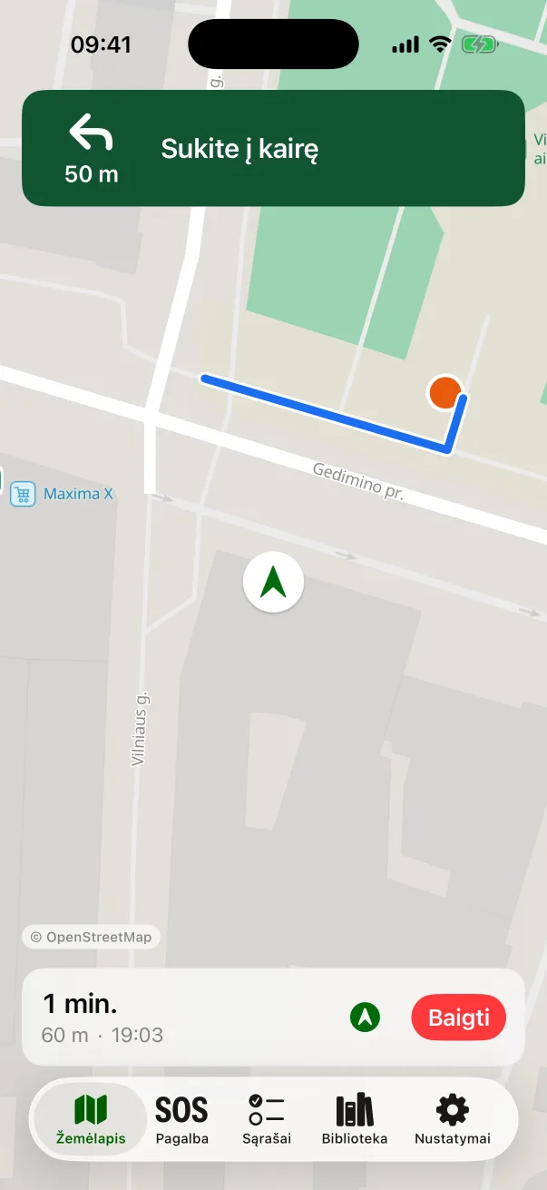 Navigacija pėsčiomis iki artimiausios priedangos